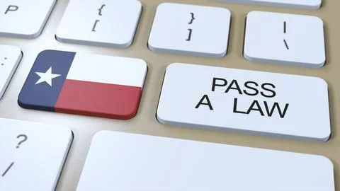 Texas State Flag and Pass a Law Text on Button 3D Illustration Stock Illustration