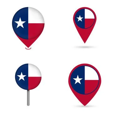 Texas State Flag Map Pin Icons Set Collection Stock Illustration