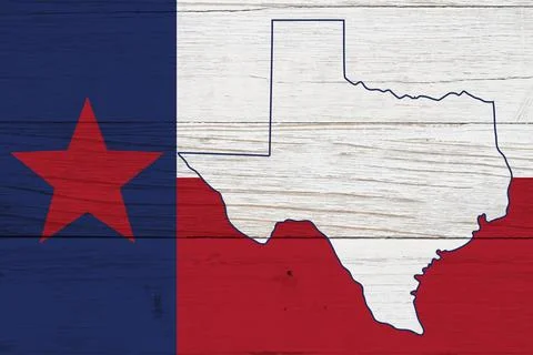 Texas state flag with the state map over weathered wood Stock Illustration