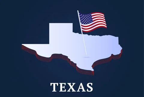 Texas state Isometric map and USA national flag 3D isometric shape of us stat Stock Illustration