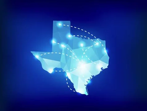 Texas state map polygonal with spotlights places Stock Illustration