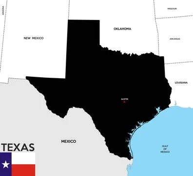 Texas state map united states of america texas republic black map with fla... Stock Photos