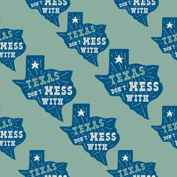 Texas state pattern with badges - Don't mess with Texas quote inside. Vintage Stock Illustration