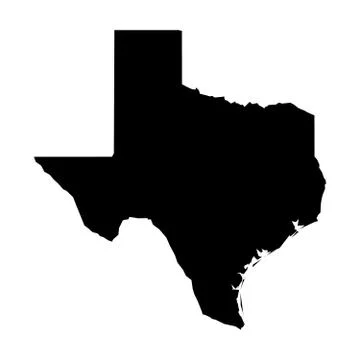 Texas, state of USA - solid black silhouette map of country area. Simple flat Ilustração Stock