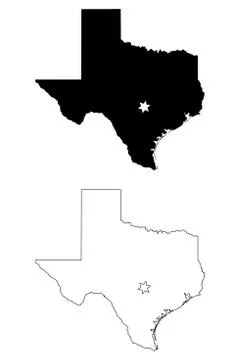 Texas TX state Map USA with Capital City Star at Austin. EPS Vector Stock Illustration