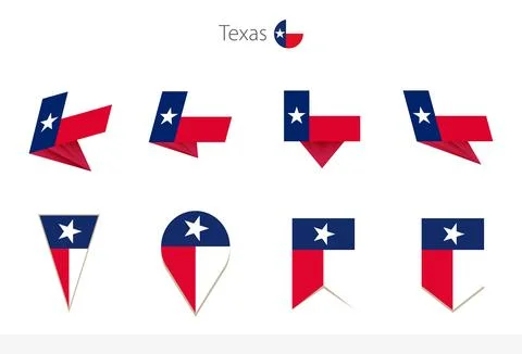 Texas US State flag collection, eight versions of Texas vector flags. 스톡 일러스트