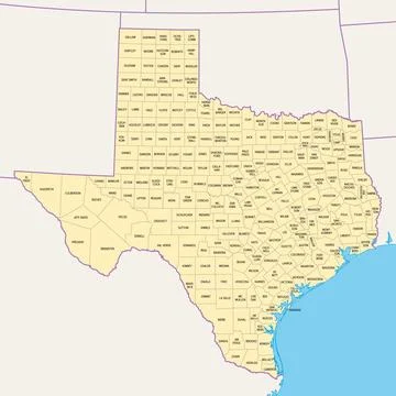Texas, U.S. state, subdivided into 254 counties, political map Stock Illustration