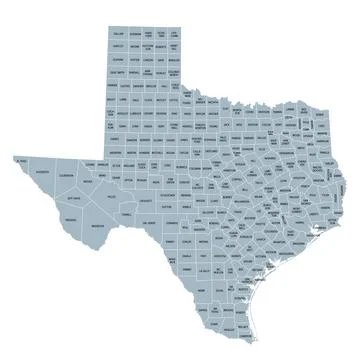 Texas, U.S. state, subdivided into 254 counties, gray political map Stock Illustration