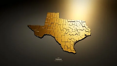 Texas USA 3D state map in gold style Stock Footage 341172199