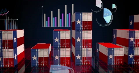Texas USA export cargo containers with charts and diagrams Stock Footage 346306016
