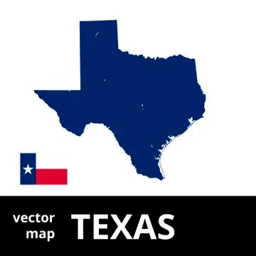 Texas vector map with state flag. Blue map on white background. Stock Illustration