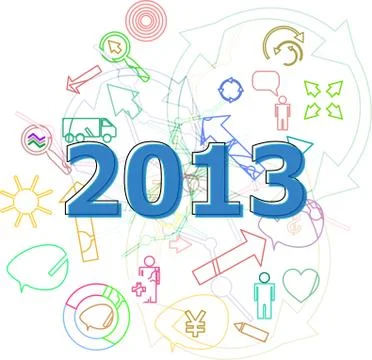 Text 2013. Time concept . Simple infographics thin line icons set Stock Illustration