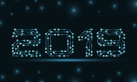 Text 2019 Made in Circuit Texture, Template for Happy New Year Stock Illustration