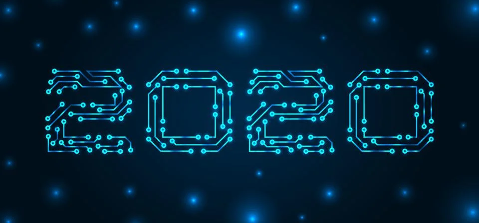 Text 2020 Made in Circuit Texture, Banner for Happy New Year Illustrazione stock