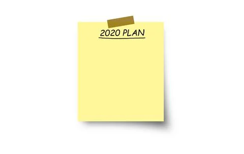 Text 2020 plan and strategy isolated yellow office note representing business Stock Photos
