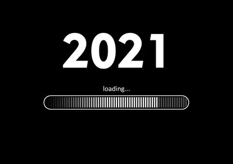 Text -  2021 loading and loading bar on black background, concept for New Yea Illustrazione stock