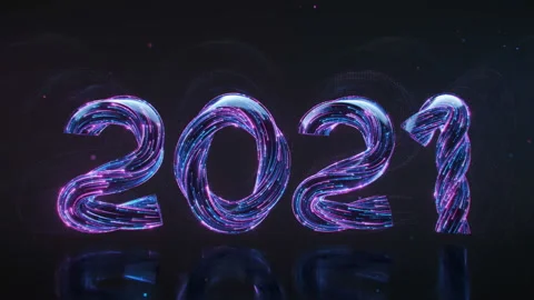 Text 2021 made from neon light trails 3D render seamless loop animation Stock Footage 139202333