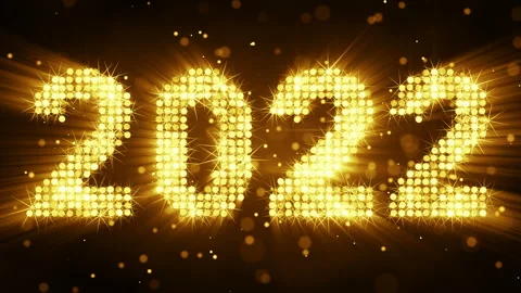 Text 2022 of glow yellow particles new year greeting 3D render animation Stock Footage 160240885