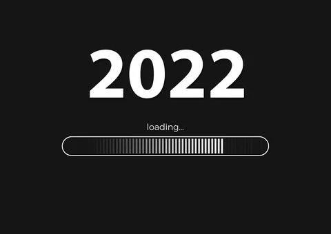Text -  2022 loading and loading bar on black background, concept for New Yea Illustrazione stock