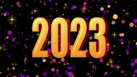 Text 2023 animation and flying Christmas balls isolated on black background Stock Footage 220720404