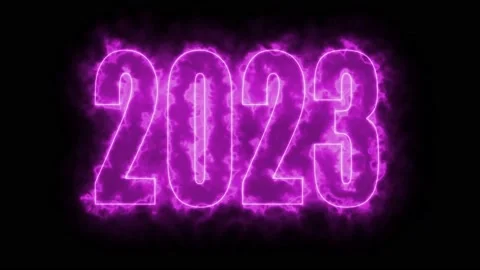 Text 2023 animation and flying Christmas balls isolated on black background Stock Footage 223098740
