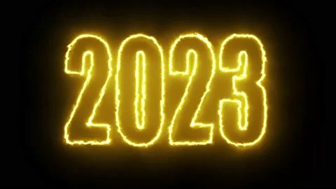 Text 2023 animation and flying Christmas balls isolated on black background Stock Footage 223098788