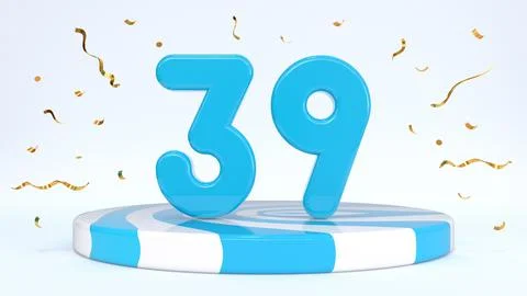 Text 39 standing on a striped stand, podium, stage surrounded by confetti. Gr Stock Illustration