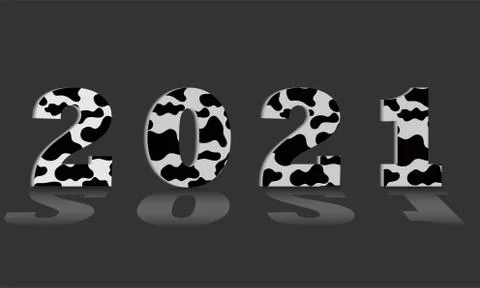 Text 3D 2021 New Year template with cow color pattern vector illustration Ilustración de archivo