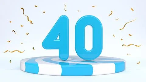 Text 40 standing on a striped stand, podium, stage surrounded by confetti. Gr Stock Illustration