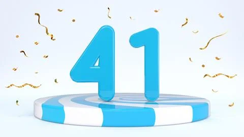 Text 41 standing on a striped stand, podium, stage surrounded by confetti. Gr Stock Illustration