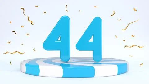 Text 44 standing on a striped stand, podium, stage surrounded by confetti. Gr Stock Illustration