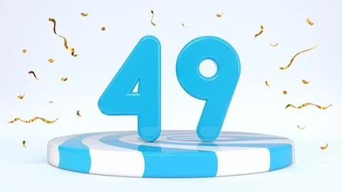 Text 49 standing on a striped stand, podium, stage surrounded by confetti. Gr Stock Illustration