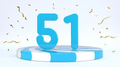 Text 51 standing on a striped stand, podium, stage surrounded by confetti. Gr Stock Illustration