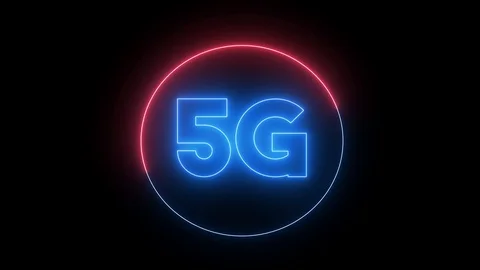 Text of 5G with glowing, neon light. Concept of technology Stock Footage 121853857