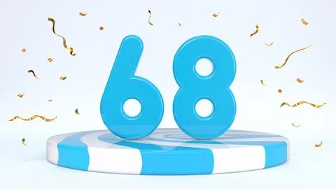 Text 68 standing on a striped stand, podium, stage surrounded by confetti. Gr Stock Illustration
