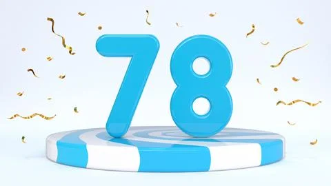 Text 78 standing on a striped stand, podium, stage surrounded by confetti. Gr Stock Illustration