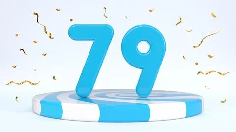 Text 79 standing on a striped stand, podium, stage surrounded by confetti. Gr Stock Illustration