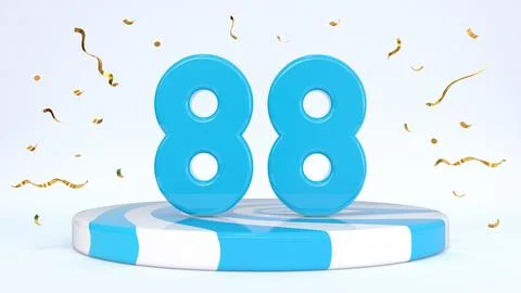 Text 88 standing on a striped stand, podium, stage surrounded by confetti. Gr Stock Illustration