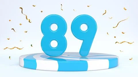 Text 89 standing on a striped stand, podium, stage surrounded by confetti. Gr Stock Illustration