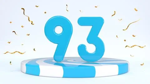 Text 93 standing on a striped stand, podium, stage surrounded by confetti. Gr Stock Illustration