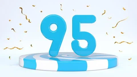 Text 95 standing on a striped stand, podium, stage surrounded by confetti. Gr Stock Illustration