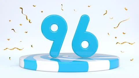 Text 96 standing on a striped stand, podium, stage surrounded by confetti. Gr Stock Illustration
