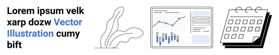 Text, abstract plant, chart screen, and calendar icons in vector format. Idea Stock Illustration