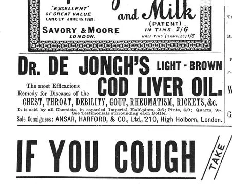 Text advertisment for Dr. De Jongh's cod liver oil Stock Illustration