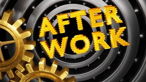 Text "AFTER WORK" with industrial background. 3d rendering. Stock Illustration