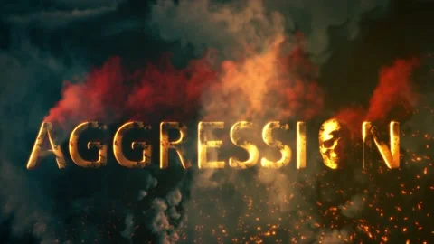 Text aggression with skull burning on dark smoke background - loop video Stock Footage 205181454