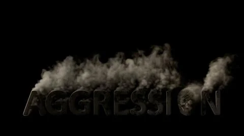 Text aggression with skull smoking on black bg, isolated - object 3D rendering Illustrazione stock