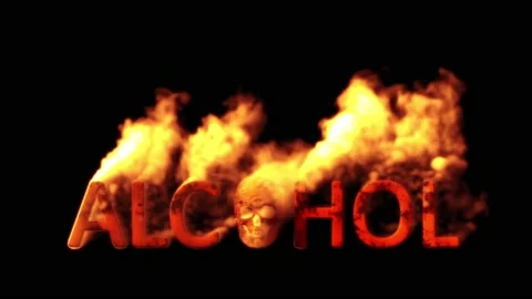 Text alcohol with man skull burning on black background Stock Footage 220287126