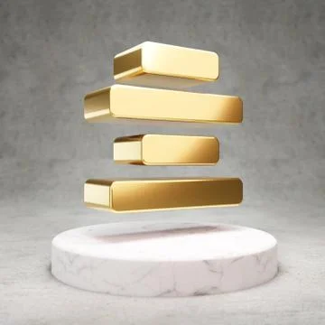 Text Align Center icon. Shiny golden Text Align Center symbol on white marble Stock Illustration