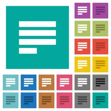 Text align justify last row left square flat multi colored icons Stock Illustration